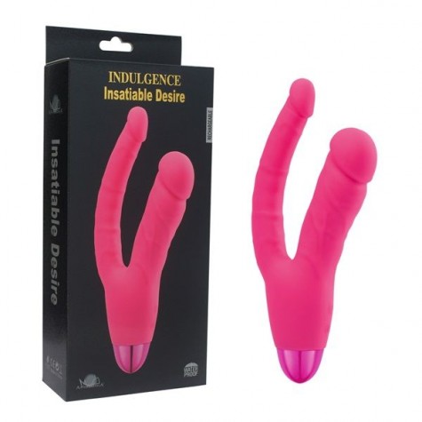 Розовый двойной вибратор INDULGENCE Rechargeable Insatiable Desire - 21 см.