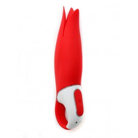 Красный вибратор Satisfyer Vibes Power Flower с лепестками - 18,8 см.